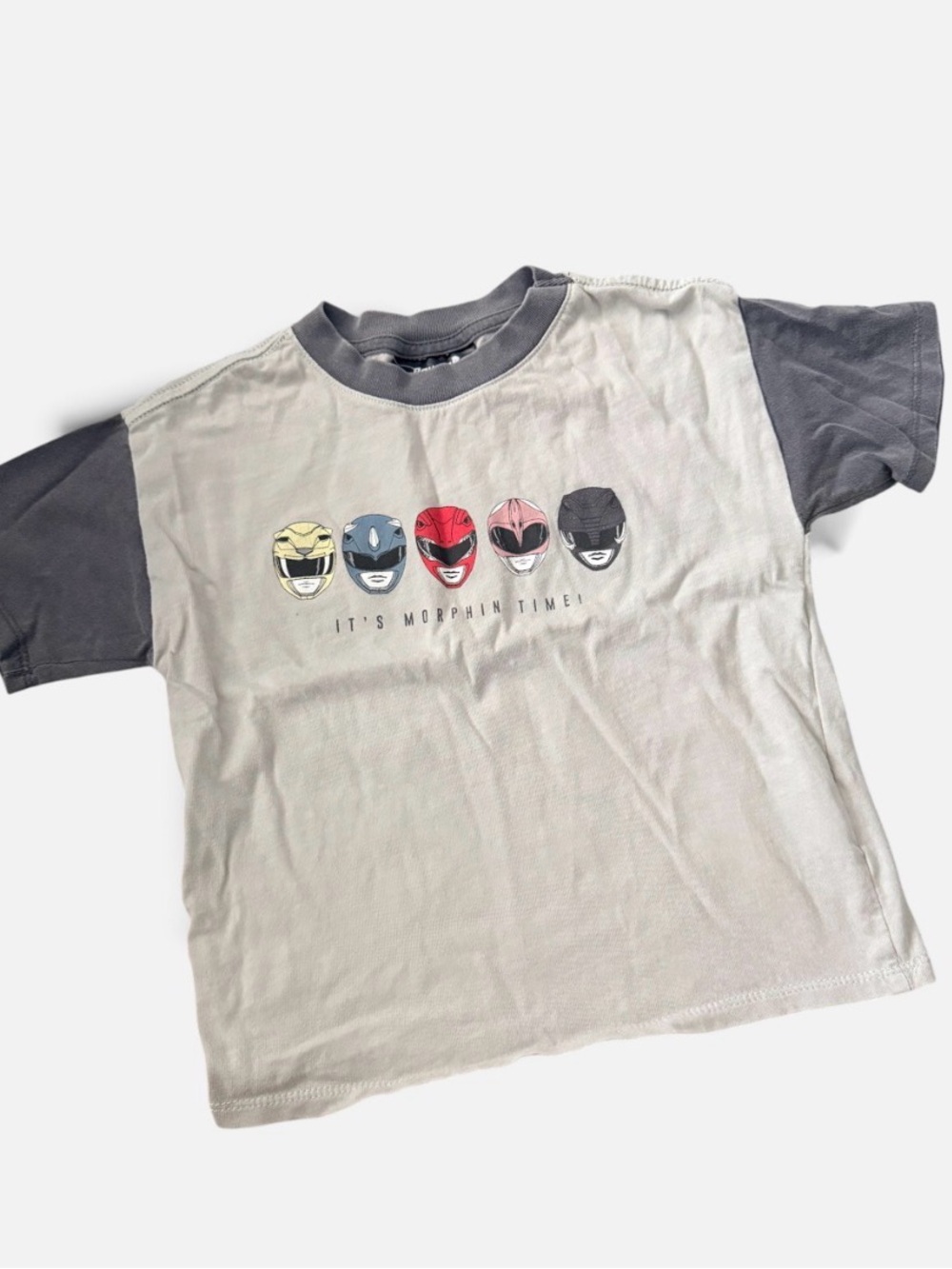 Power Ranger Kids Tee with Multi-Color Helmets - White & Gray
